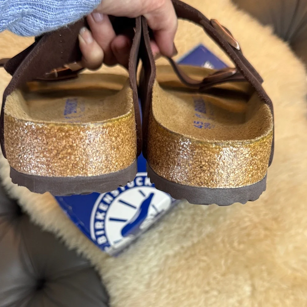 NEW Birkenstock ARIZONA Dk Brown Leather Sandal w/Adjustable Straps Softbed sz12 - Picture 9 of 16